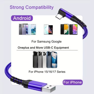 USB-C kabel 3 m s nylonovým opletením a zahnutým konektorem 90°