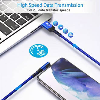 USB-C kabel 3 m s nylonovým opletením a zahnutým konektorem 90°