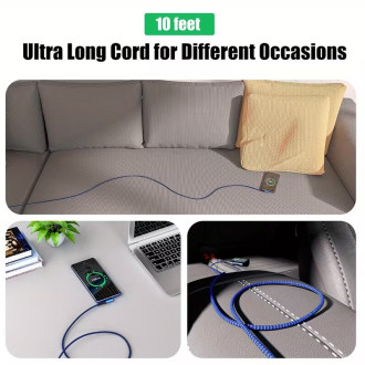 USB-C kabel 3 m s nylonovým opletením a zahnutým konektorem 90°